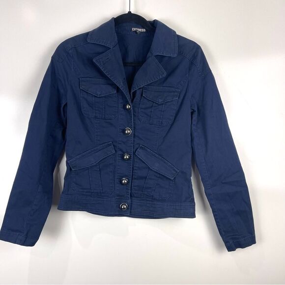 Express Button Front Utility Jacket Navy Blue Pockets Women's Size Small - Picture 1 of 7